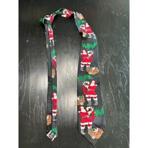 Men’s Silk Novelty Tie- Santa holiday Christmas toy bag- red green OSFM Hallmark